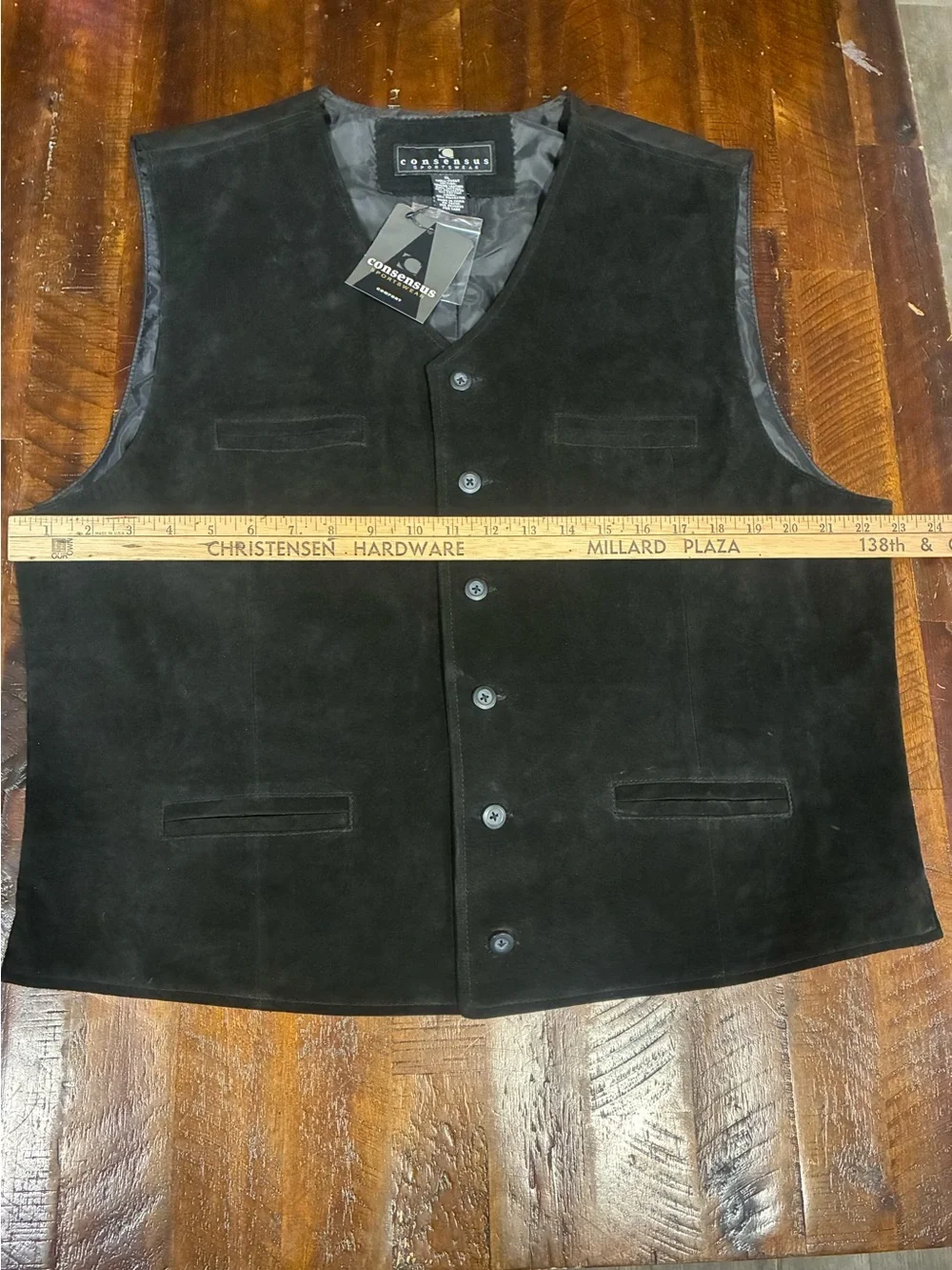 New Consensus black suede vest XL